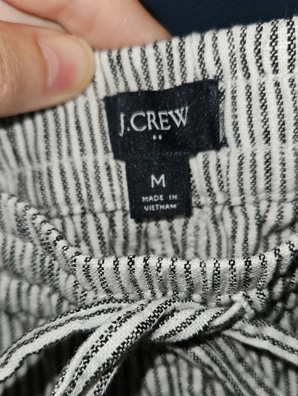 J. Crew Striped Drawstring Women’s Shorts — White & Navy Pinstripe
